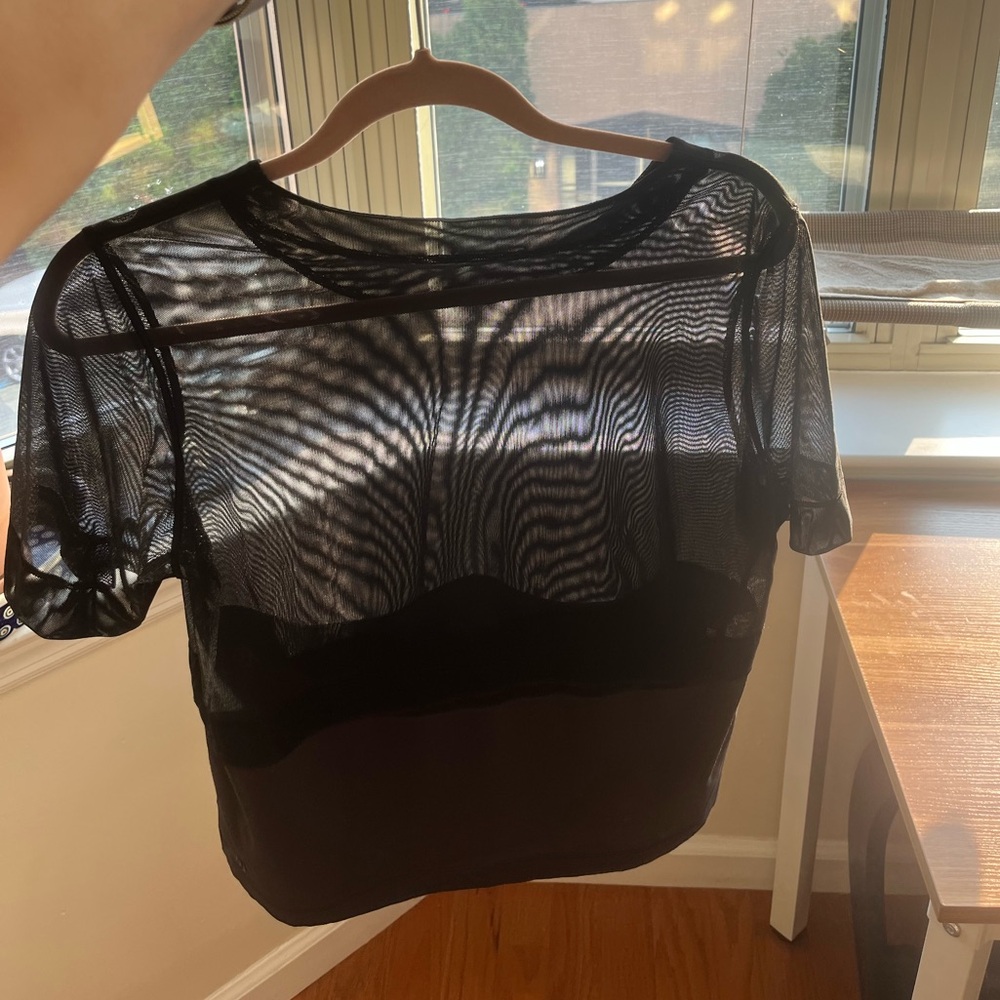 Lululemon Athletica Black Sheer Short Sleeve Top